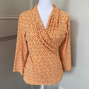 J.McLaughlin Catalina Cloth Orange Cream Geometric Faux Wrap Top Size S